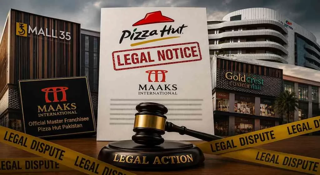 Pizza Hut Pakistan legal notice against Mall 35, Civic Avenue Mall (Bahria Town Phase 4, Islamabad), and Gold Crest Mall